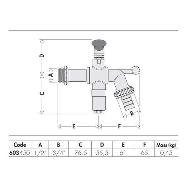 CALEFFI Loptasta slavina 603 1/2", anti mraz