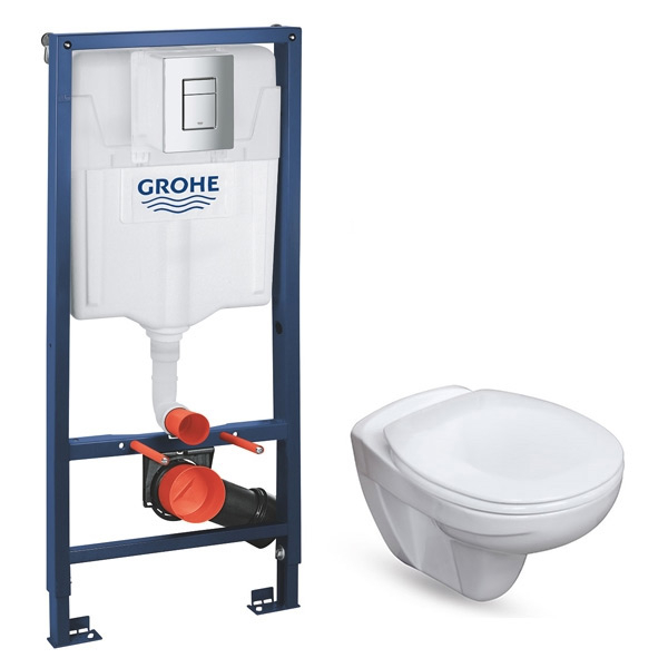 GROHE Set - Ugradni vodokotlić + WC šolja i daska HROM KOCKA