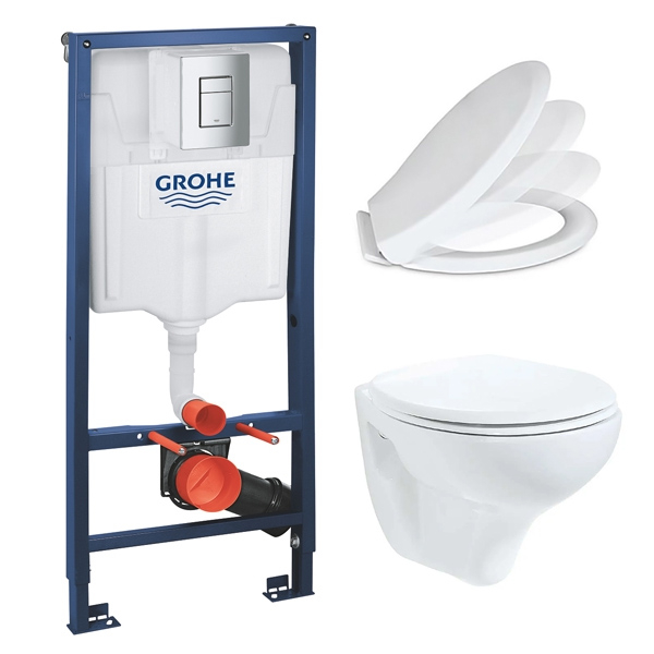 GROHE Set - Ugradni vodokotlić + WC šolja i daska HROM KOCKA
